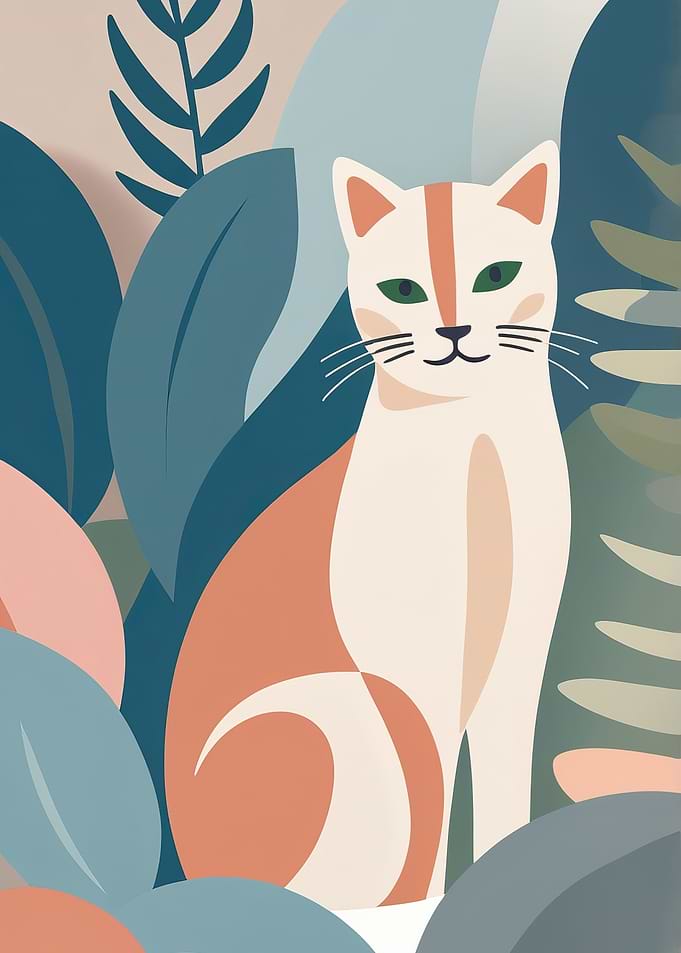 Cat in Tropical Leaves