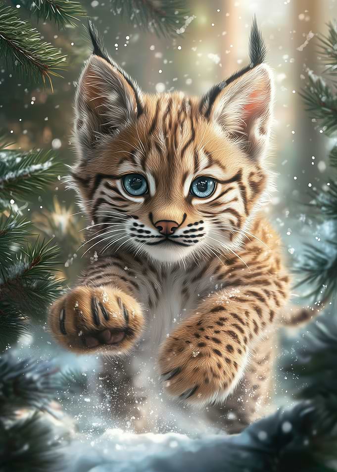 Cute Lynx Kitten in Snow