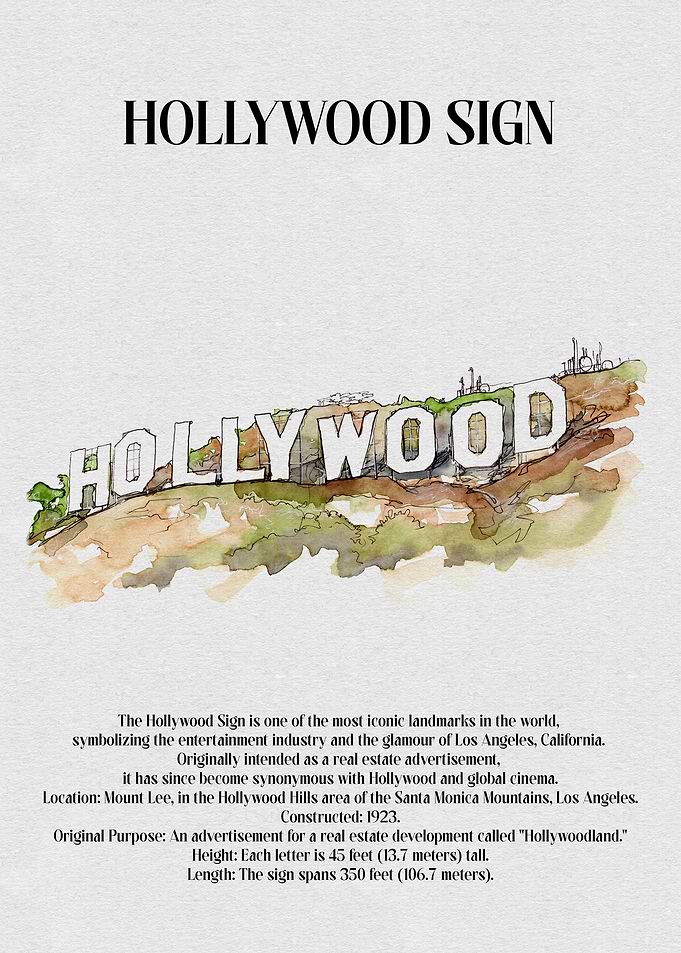 Hollywood Sign Watercolor
