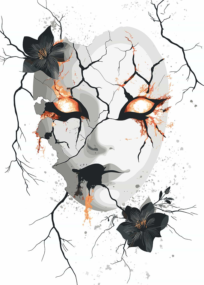 Cracked Mask with Flowers