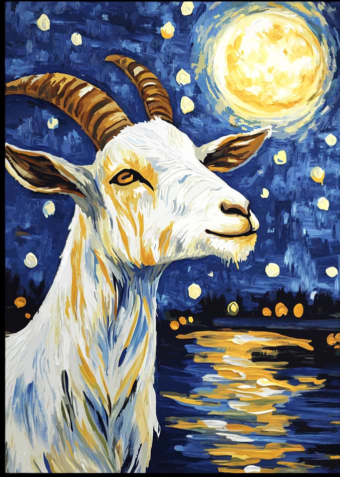 Goat Under Starry Night