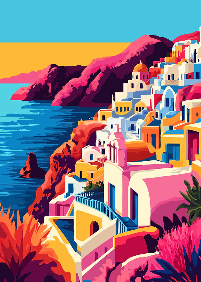 Santorini Greek Island Village Abstract