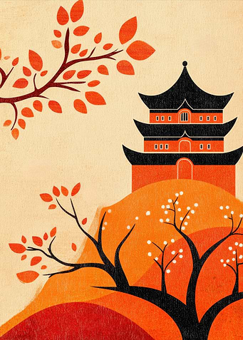 Japanese Pagoda Landscape