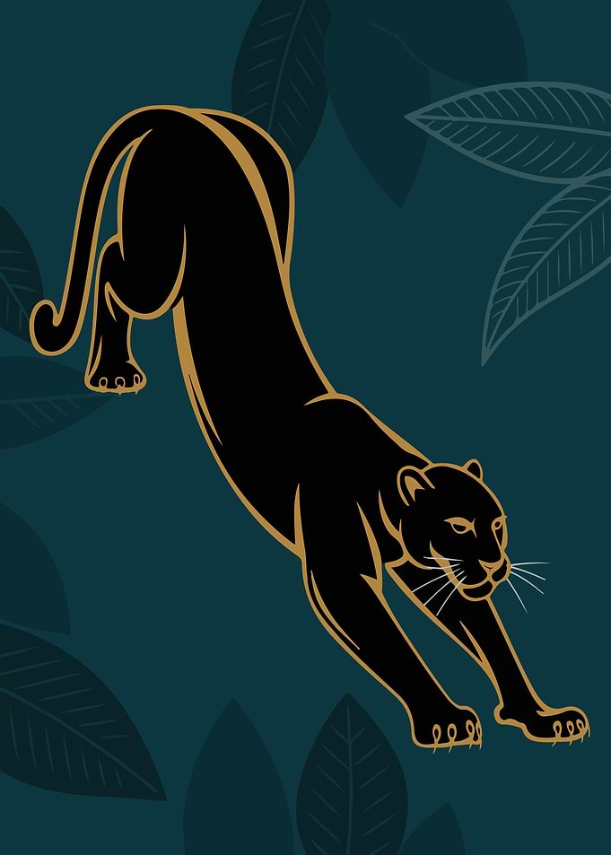 Wild Panther Jungle Silhouette in Blue