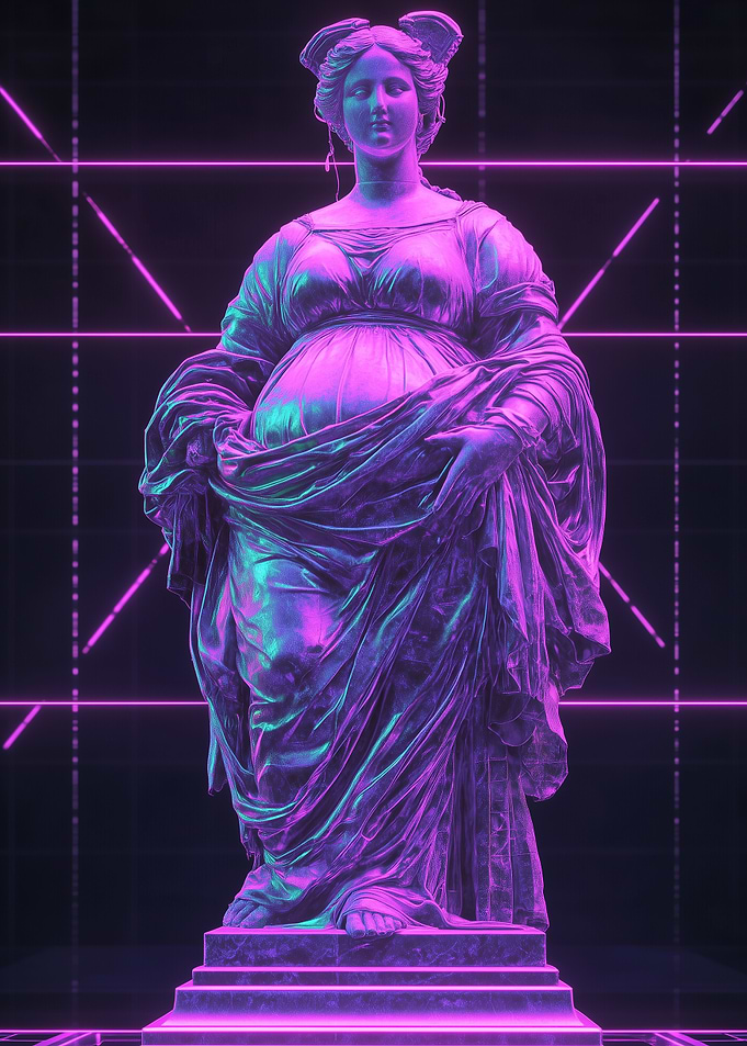 Neon Serenity: Digital Marble Goddess