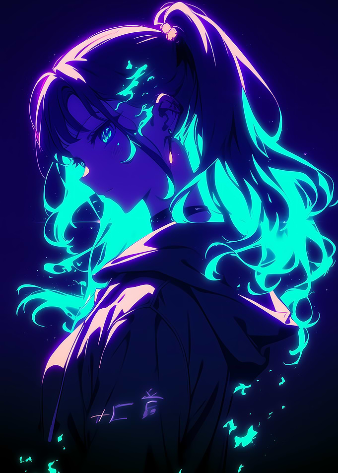 Anime Girl with Neon Hair