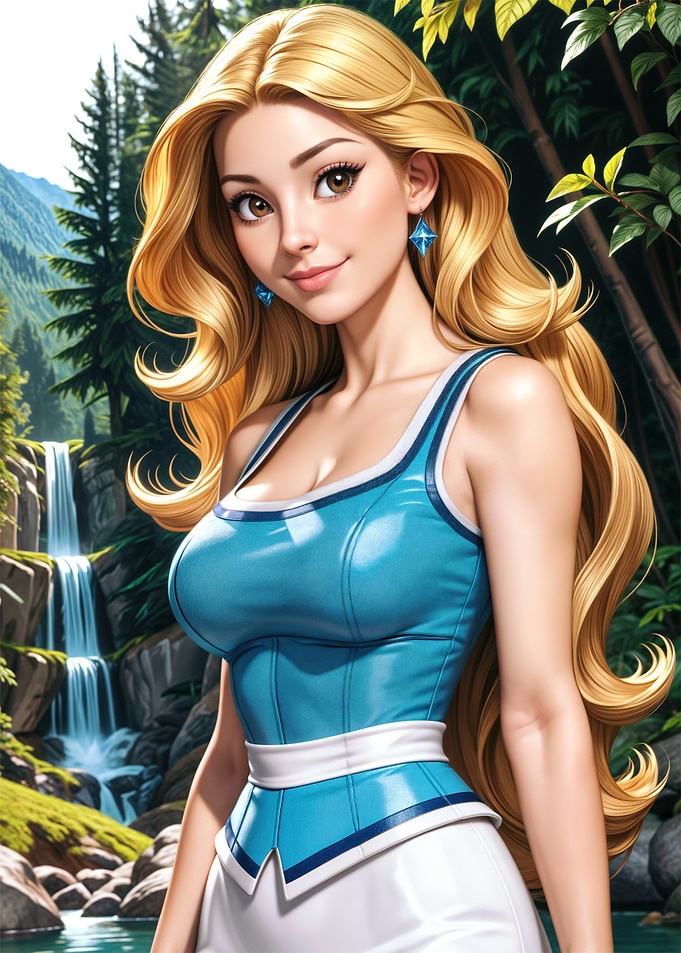 Blonde Woman in Blue Dress