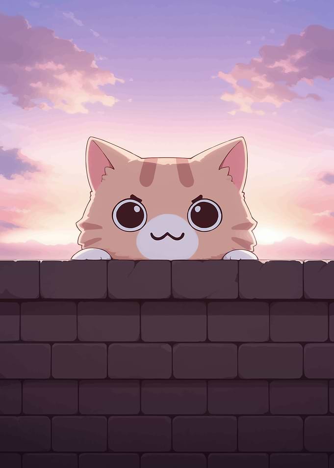 Cute Cat Peeking Over Wall