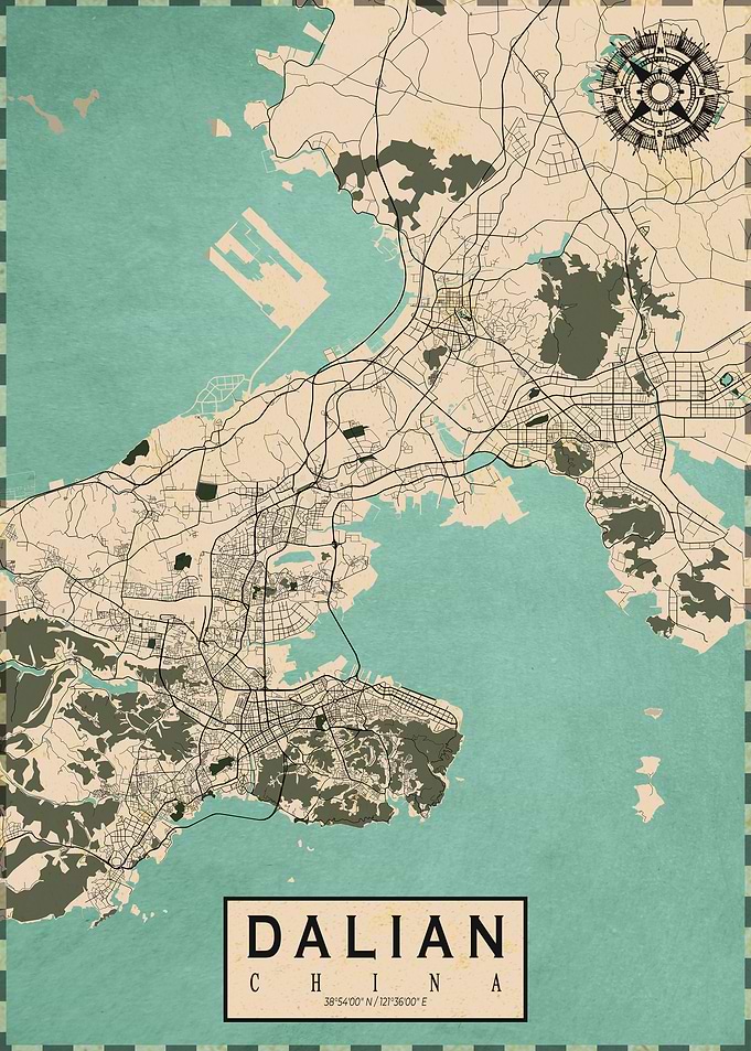 Dalian City Map China Vintage