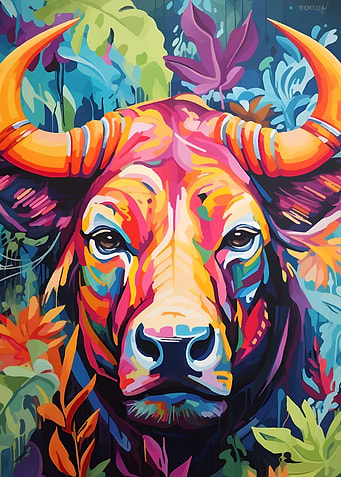 Colorful Bull Portrait