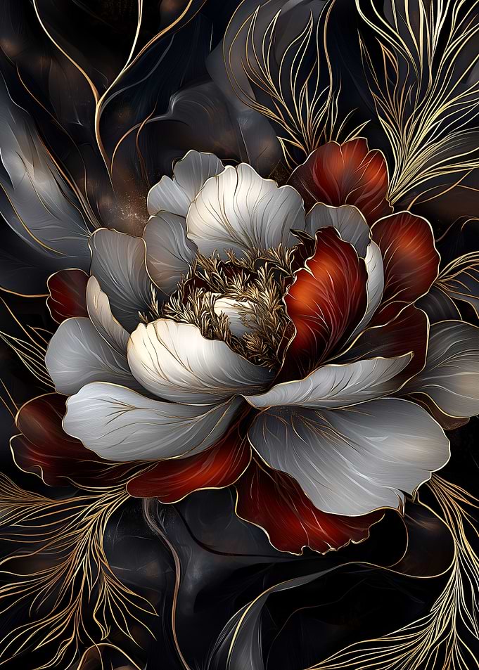 Gold & Red Flower Art