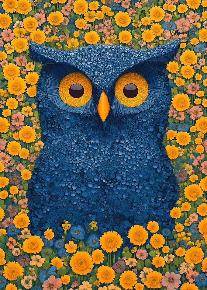 Owl in Flower Field