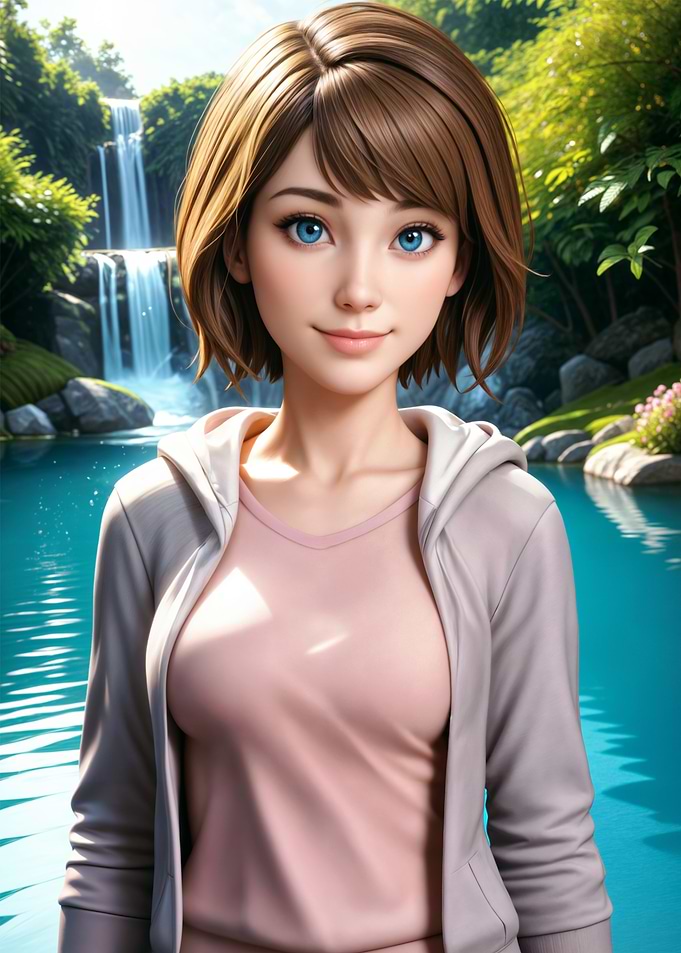 Anime Girl by Waterfall
