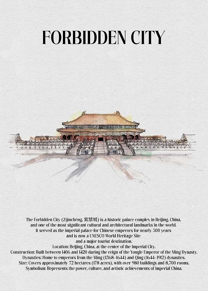 Forbidden City Watercolor Illustration