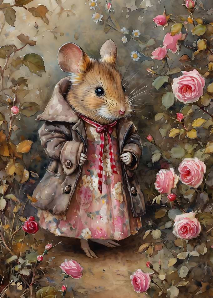 Mrs. Tittlemouse in a Rose Garden