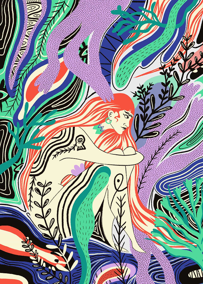 Woman in Abstract Floral Design