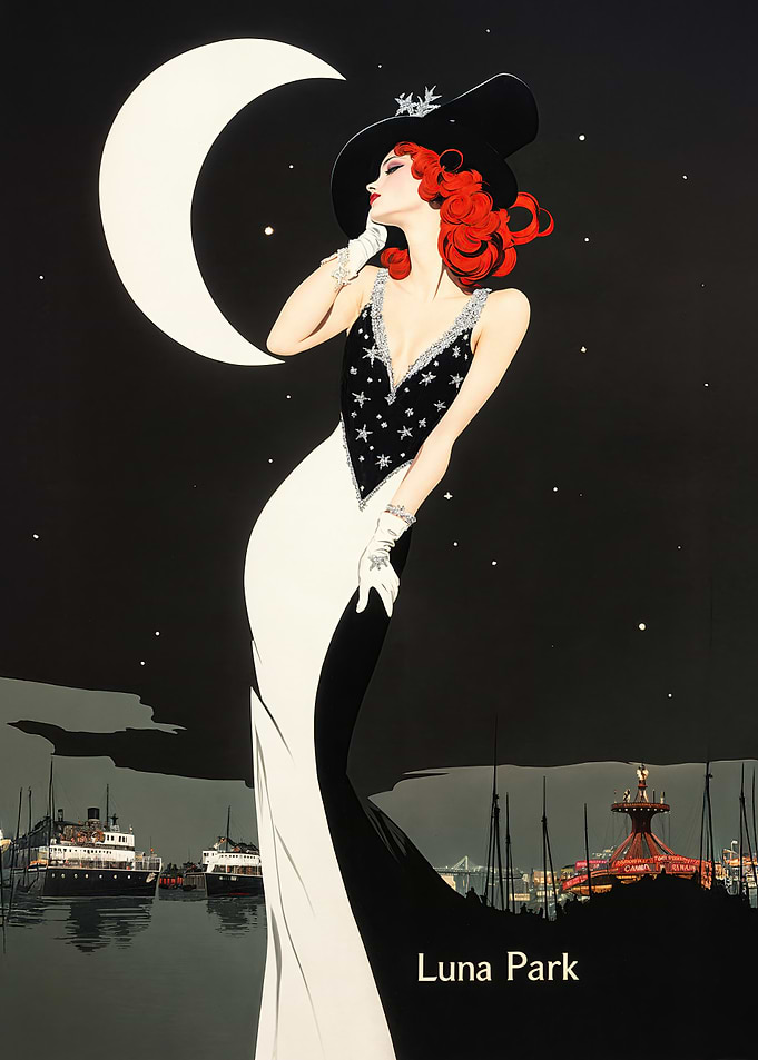 Elegant Moonlit Glamour - Luna Park Vintage Poster