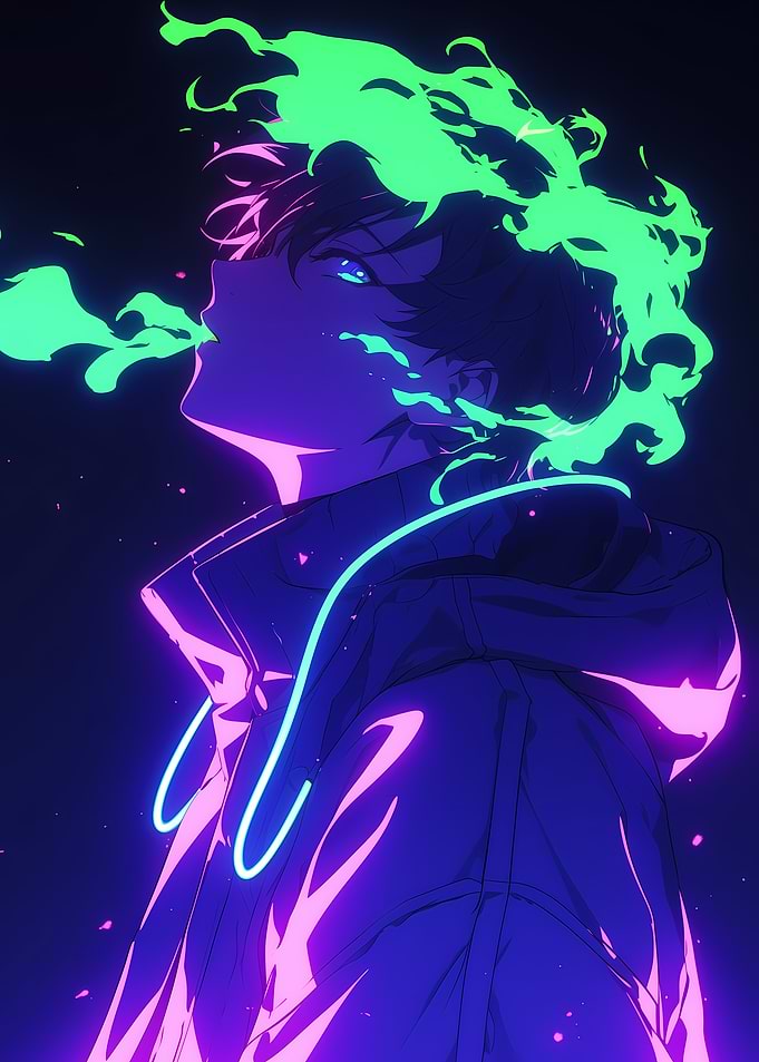 Anime Boy with Neon Flames