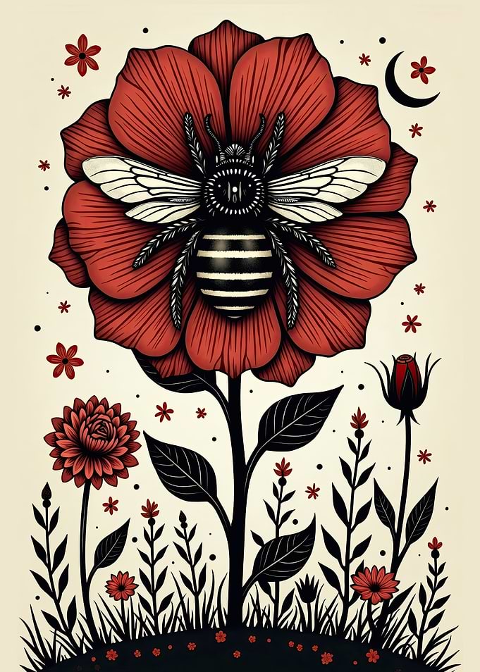 Majestic Bee on Crimson Bloom