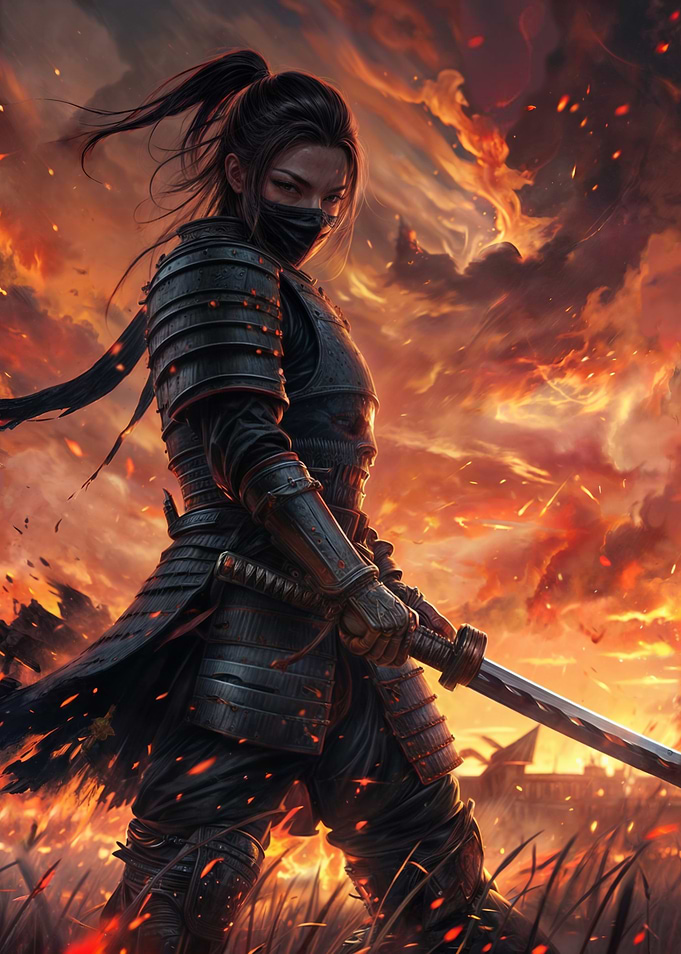 Samurai Warrior in Flames