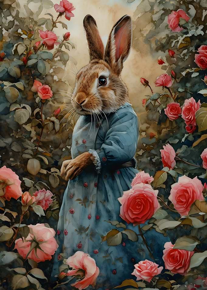 Mrs. Rabbit in a Rose Garden
