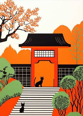 Black Cats at Temple Garden Gate