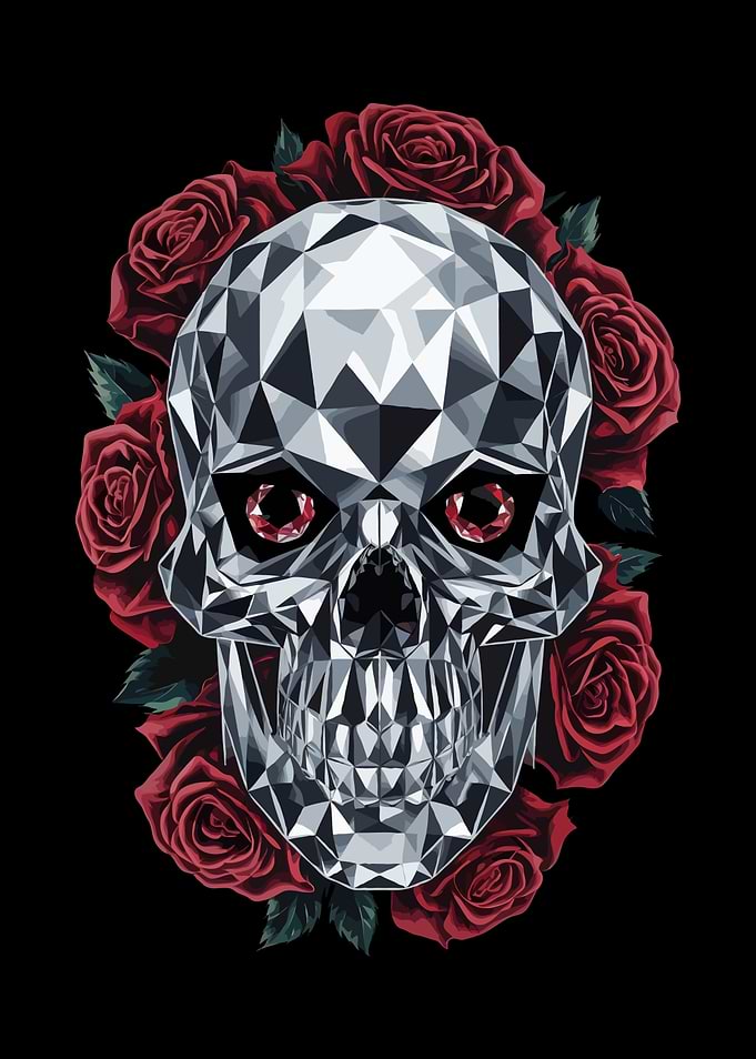 Diamond Skull with Roses
