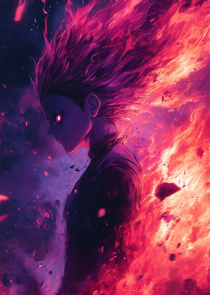 Flameborn Avenger: Intense Anime Art