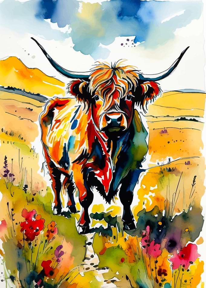 Highland Cow Watercolor