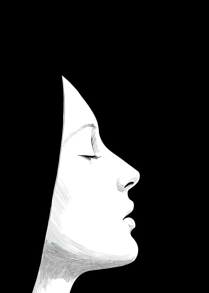 Woman's Profile in Black and White