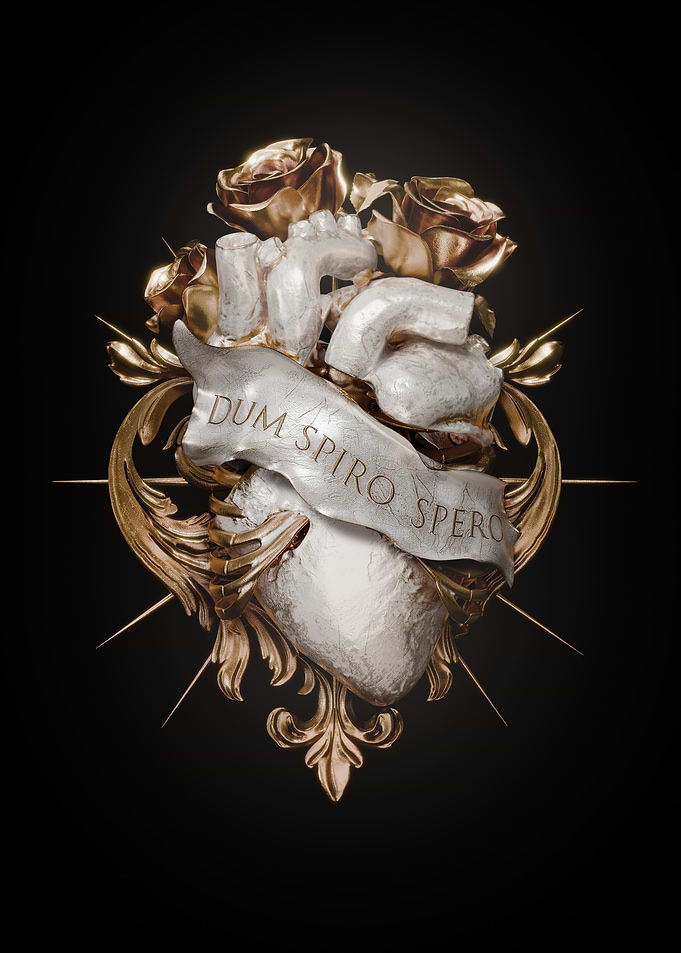 Golden Heart with Roses