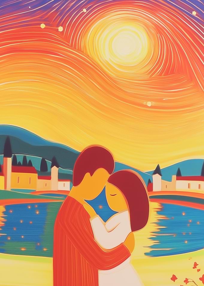 Couple Sunset Embrace