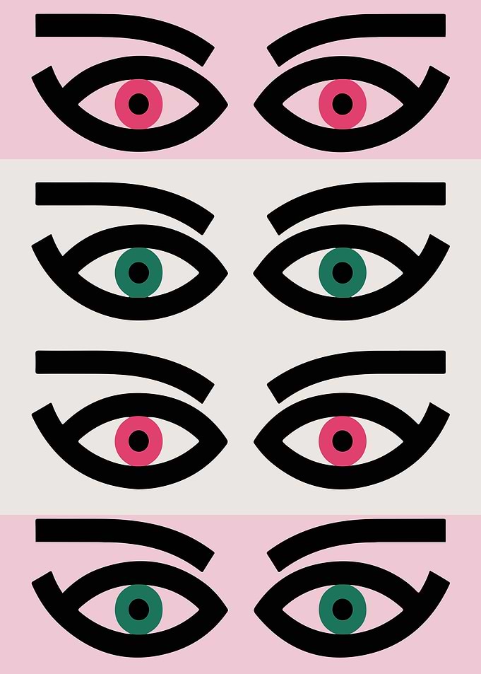 Pop Art Eyes Pattern in Pink and Green