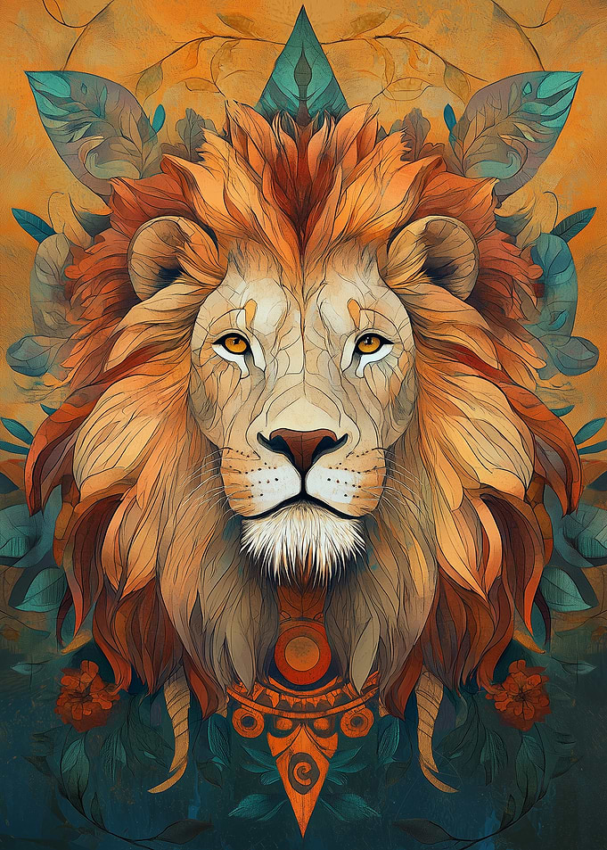 Lion Portrait with Floral Design