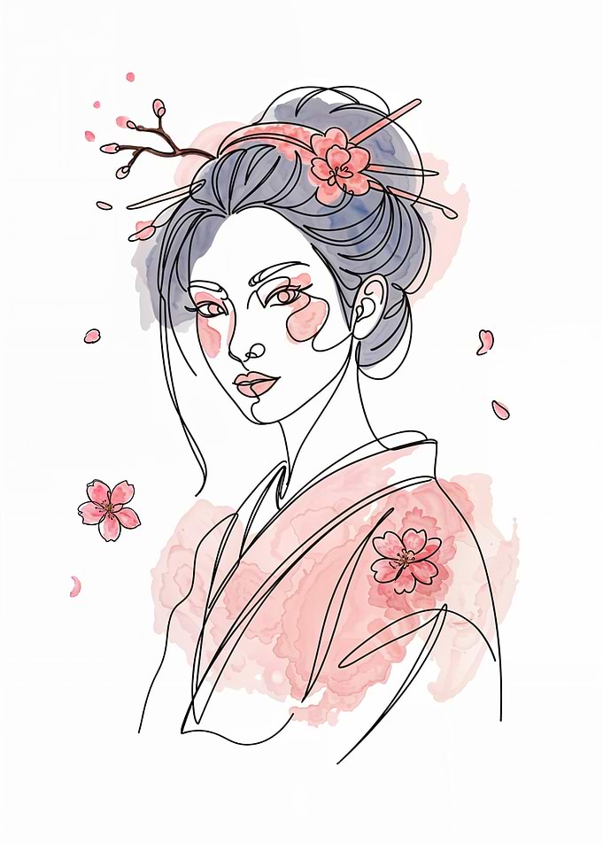 Geisha with Cherry Blossoms