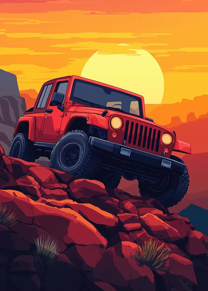 Red Jeep Off-Road Sunset