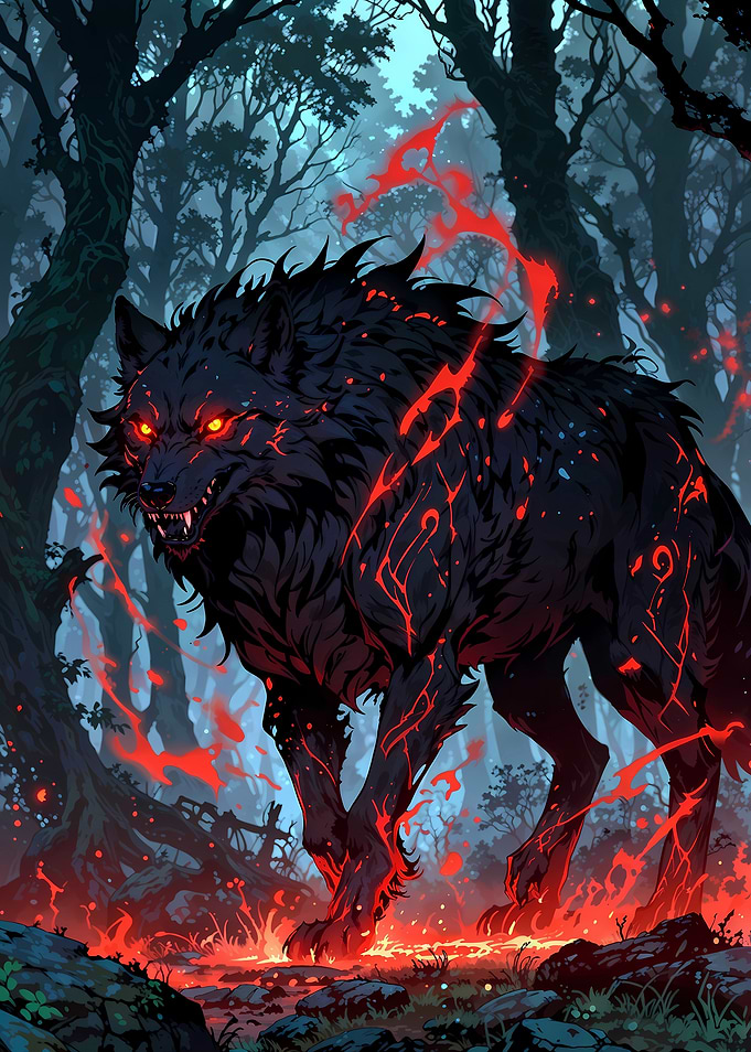 Fiery Wolf in Forest