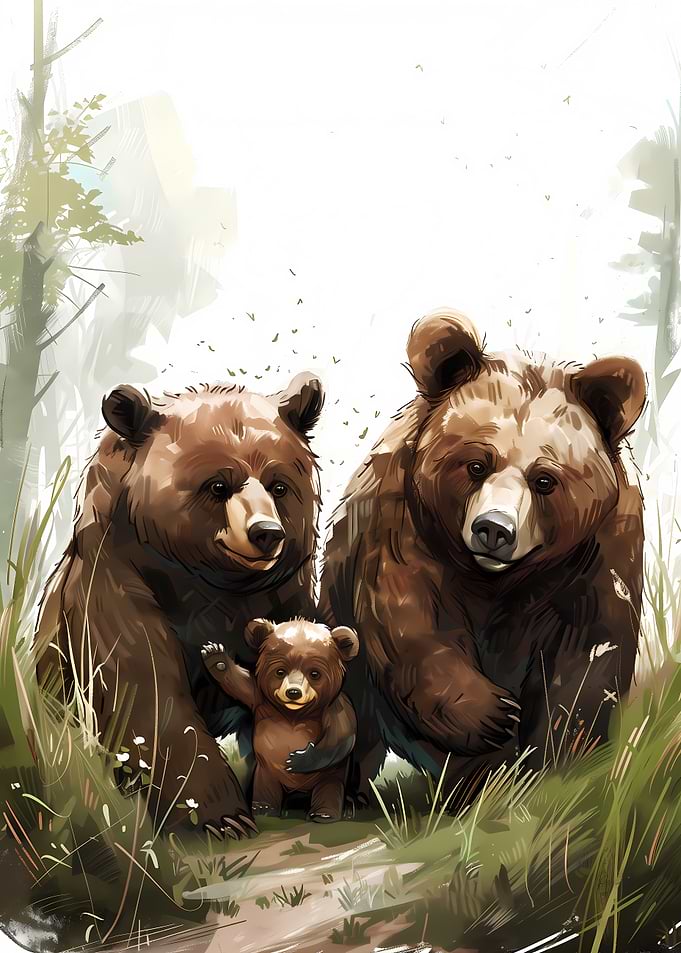 Happy Bear Family in the Woods