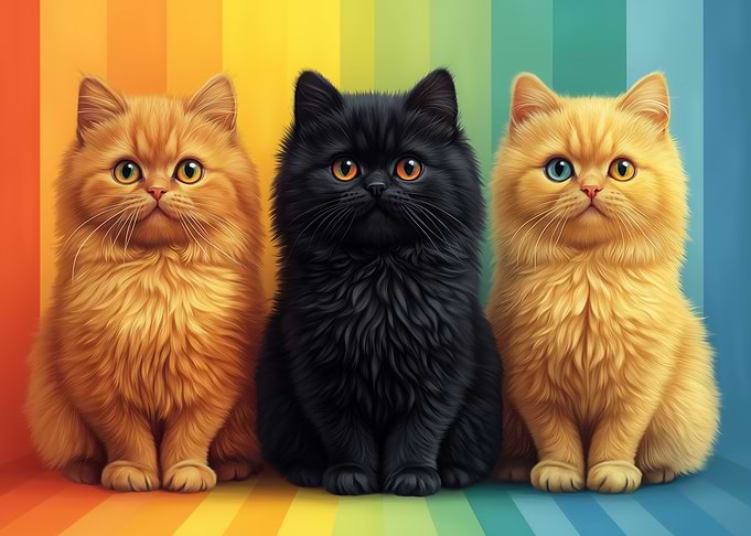 Three Kittens on Rainbow Stripes