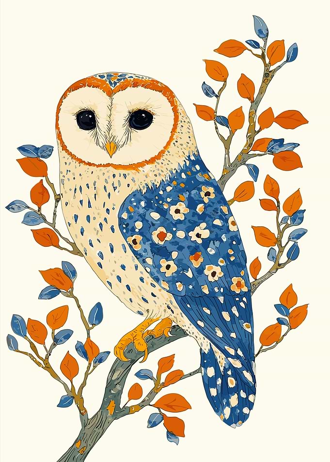 Owl with Floral Pattern