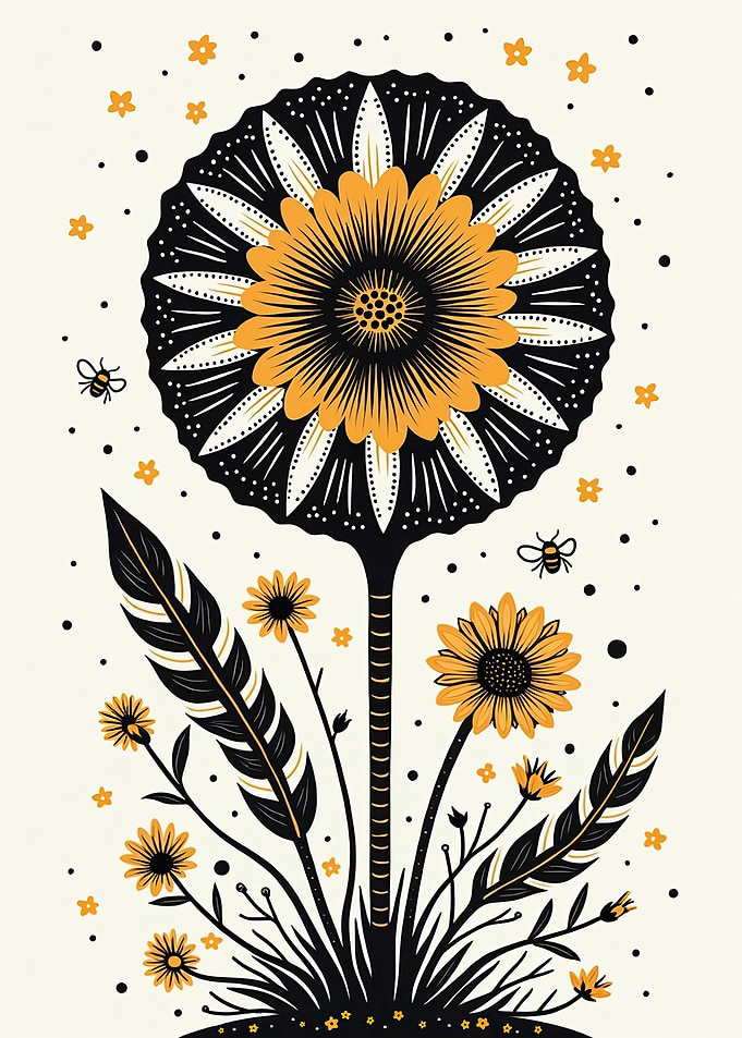 Botanical Bloom – Yellow Flowers with Bees and Nature Elements