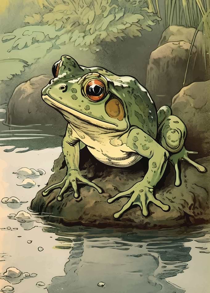 Green Frog on Rock