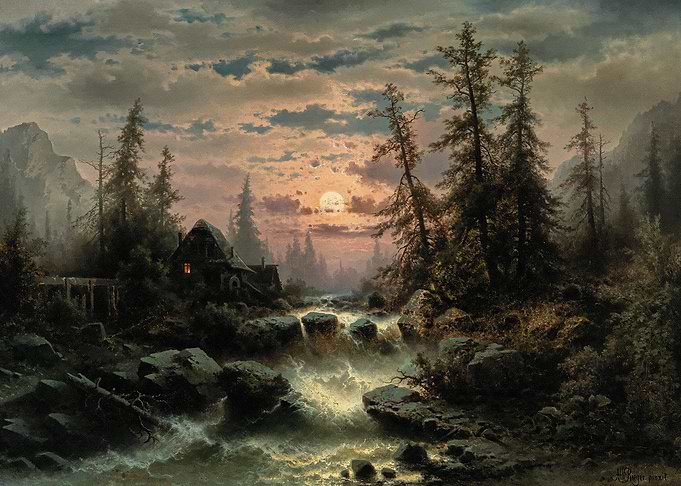 Mountain Stream In The Moonlight