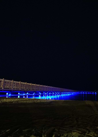 Night Pier with Blue Lights