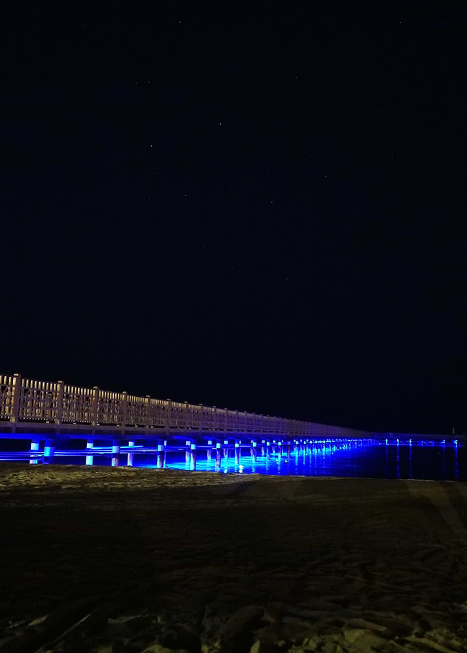 Night Pier with Blue Lights
