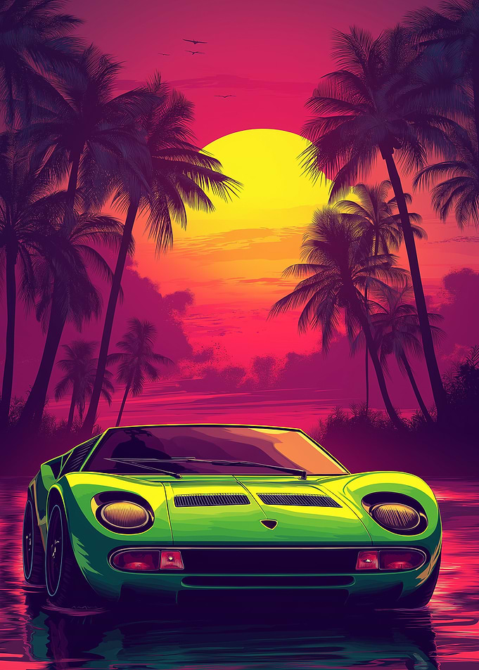 Green Sportscar Sunset