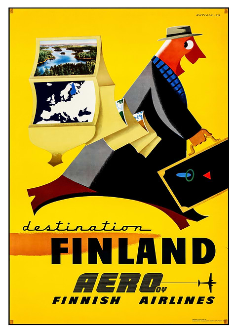 Finland Travel Poster — retro travel art printed on metal