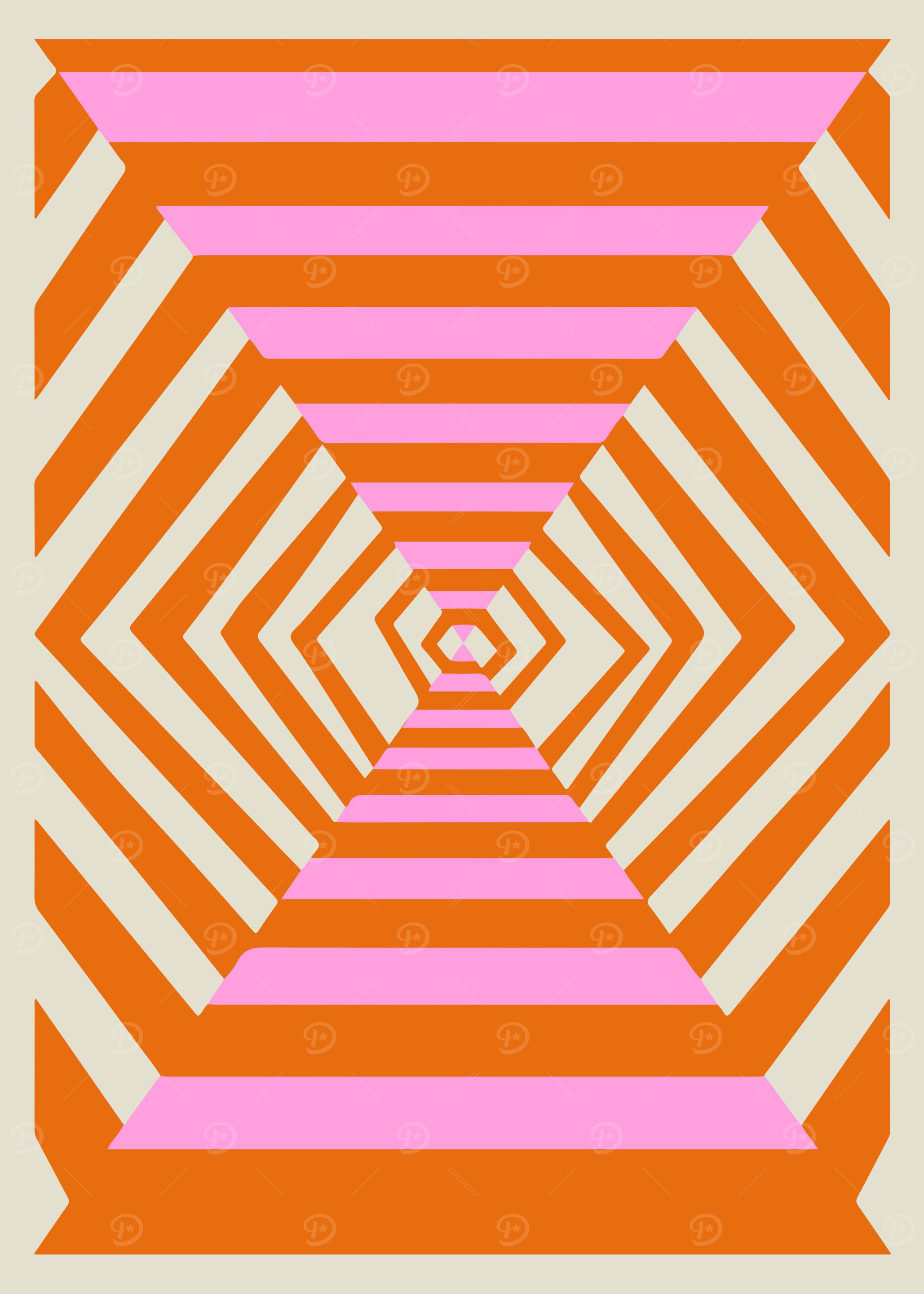 Vibrant Orange and Pink Geometric Op Art