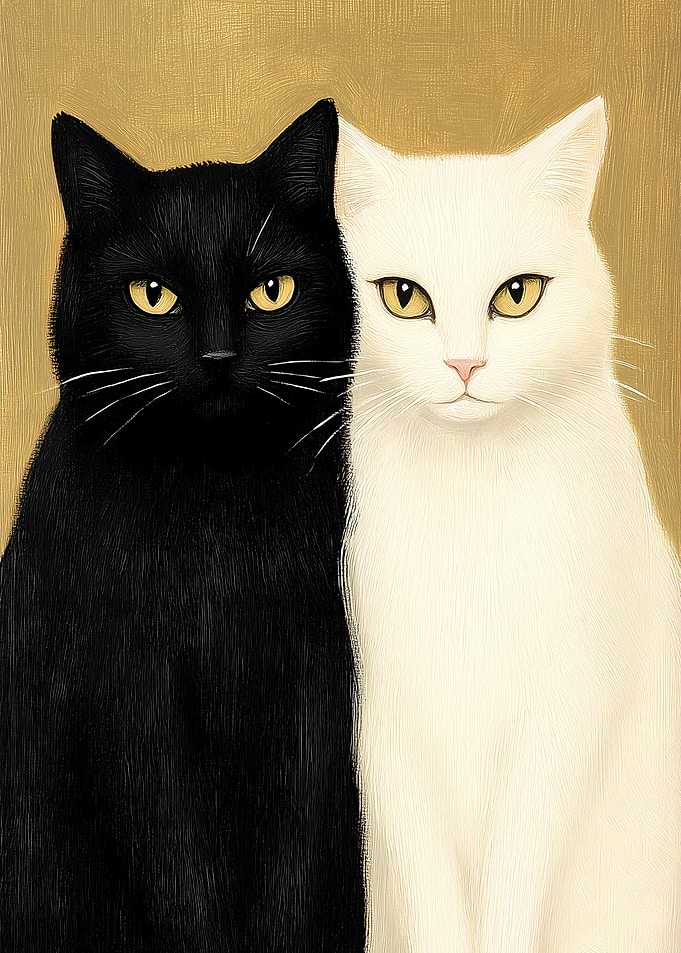 Black and White Cats on Golden Background Painting