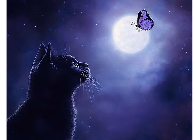 Black Cat and Purple Butterfly